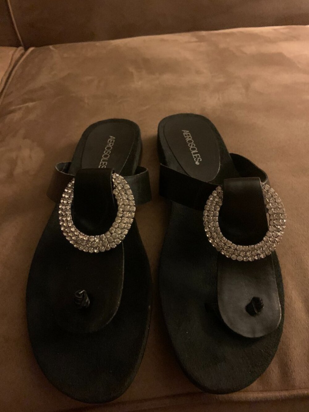 Aerosoles Disco Dance Black Rhinestone Thong Sandals Size 10M NIB